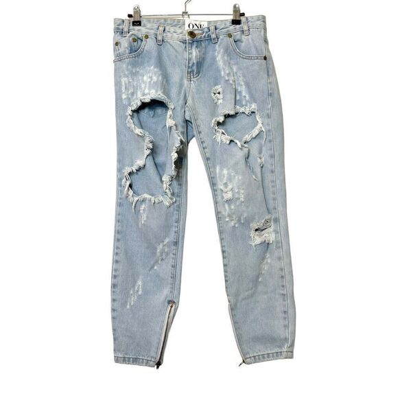 One Teaspoon Free Birds Trashed Rigid Jeans Women’s Size 27 Distressed 7/8 Zip - Picture 2 of 16